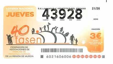 Décimo 43928 del sorteo 21-12/03/2026 Jueves