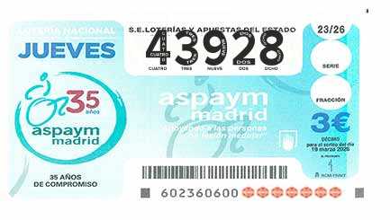 Décimo 43928 del sorteo 23-19/03/2026 Jueves