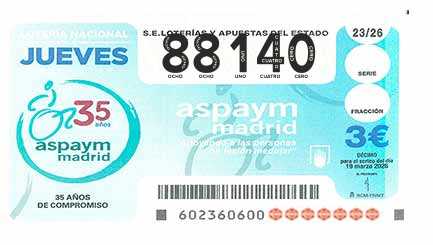 Décimo 88140 del sorteo 23-19/03/2026 Jueves