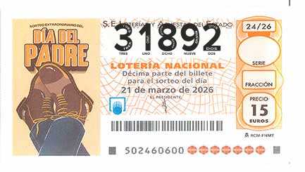 Décimo 31892 del sorteo 24-21/03/2026 Sábado