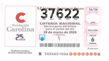 Décimo 37622 del sorteo 26-28/03/2026 Sábado