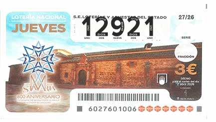 Décimo 12921 del sorteo 27-02/04/2026 Jueves