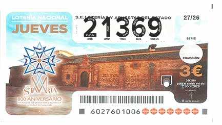 Décimo 21369 del sorteo 27-02/04/2026 Jueves