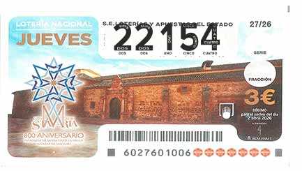 Décimo 22154 del sorteo 27-02/04/2026 Jueves