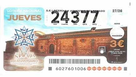 Décimo 24377 del sorteo 27-02/04/2026 Jueves