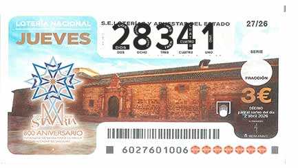 Décimo 28341 del sorteo 27-02/04/2026 Jueves