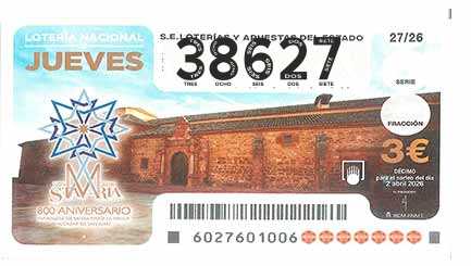 Décimo 38627 del sorteo 27-02/04/2026 Jueves