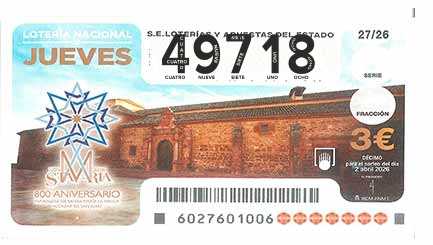 Décimo 49718 del sorteo 27-02/04/2026 Jueves