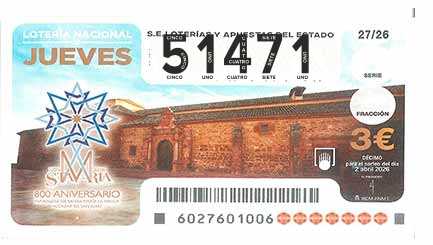 Décimo 51471 del sorteo 27-02/04/2026 Jueves