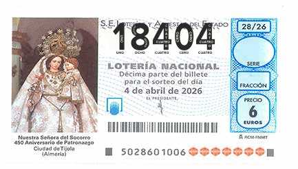 Décimo 18404 del sorteo 28-04/04/2026 Sábado