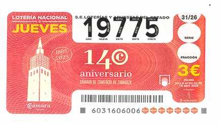 Décimo 19775 del sorteo 31-16/04/2026 Jueves
