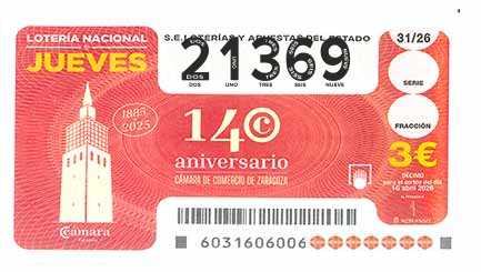 Décimo 21369 del sorteo 31-16/04/2026 Jueves