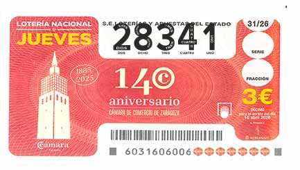 Décimo 28341 del sorteo 31-16/04/2026 Jueves