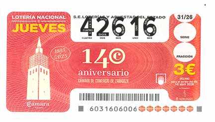 Décimo 42616 del sorteo 31-16/04/2026 Jueves