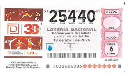 Décimo 25440 del sorteo 32-18/04/2026 Sábado
