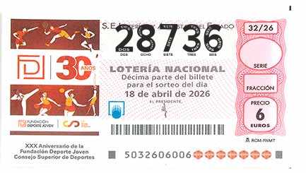 Décimo 28736 del sorteo 32-18/04/2026 Sábado