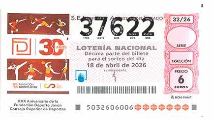 Décimo 37622 del sorteo 32-18/04/2026 Sábado
