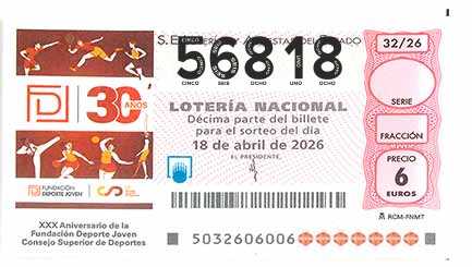 Décimo 56818 del sorteo 32-18/04/2026 Sábado