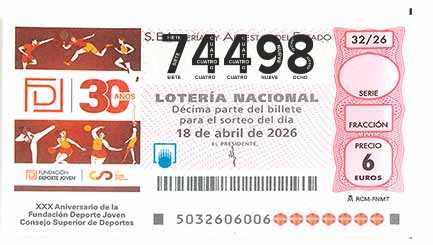 Décimo 74498 del sorteo 32-18/04/2026 Sábado
