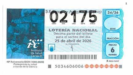 Décimo 02175 del sorteo 34-25/04/2026 Sábado