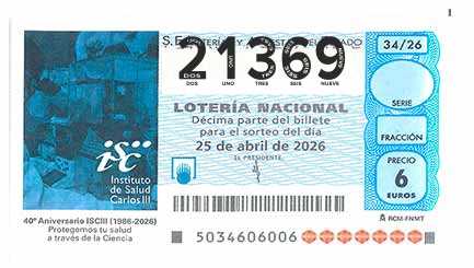 Décimo 21369 del sorteo 34-25/04/2026 Sábado