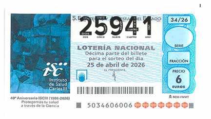 Décimo 25941 del sorteo 34-25/04/2026 Sábado