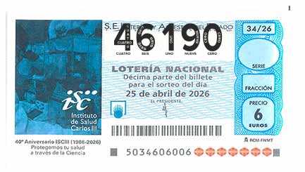 Décimo 46190 del sorteo 34-25/04/2026 Sábado