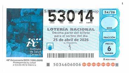 Décimo 53014 del sorteo 34-25/04/2026 Sábado
