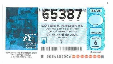 Décimo 65387 del sorteo 34-25/04/2026 Sábado