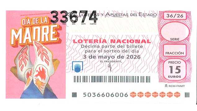 Décimo 33674 del sorteo 36-03/05/2026 Sábado