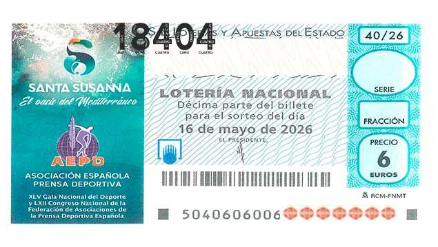 Décimo 18404 del sorteo 40-16/05/2026 Sábado