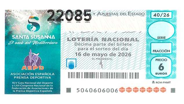 Décimo 22085 del sorteo 40-16/05/2026 Sábado