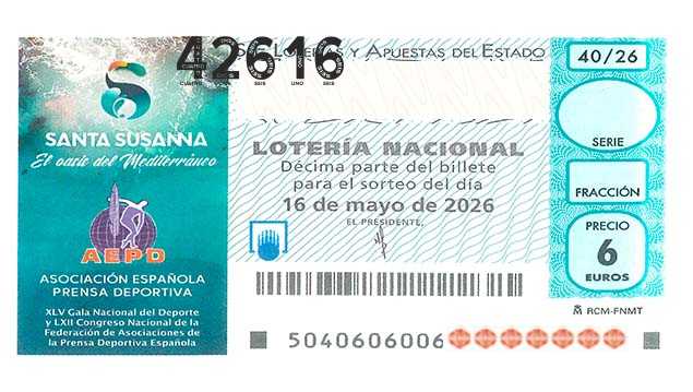 Décimo 42616 del sorteo 40-16/05/2026 Sábado