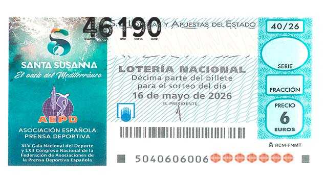 Décimo 46190 del sorteo 40-16/05/2026 Sábado
