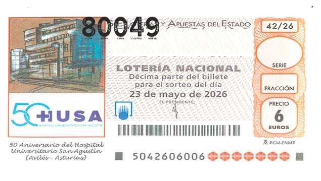 Décimo 80049 del sorteo 42-23/05/2026 Sábado