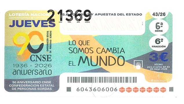 Décimo 21369 del sorteo 43-28/05/2026 Jueves