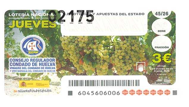 Décimo 02175 del sorteo 45-04/06/2026 Jueves