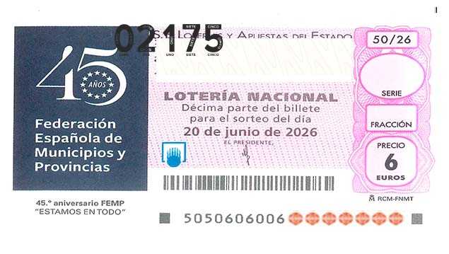 Décimo 02175 del sorteo 50-20/06/2026 Sábado