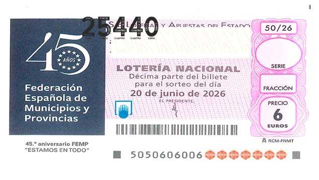 Décimo 25440 del sorteo 50-20/06/2026 Sábado