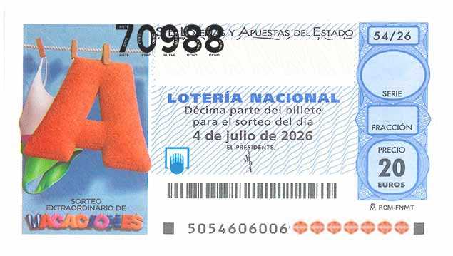 Décimo 70988 del sorteo 54-04/07/2026 Sábado