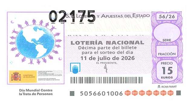 Décimo 02175 del sorteo 56-11/07/2026 Sábado