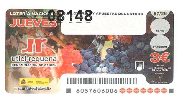 Décimo 08148 del sorteo 57-16/07/2026 Jueves
