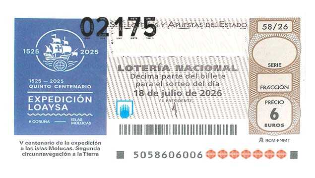 Décimo 02175 del sorteo 58-18/07/2026 Sábado