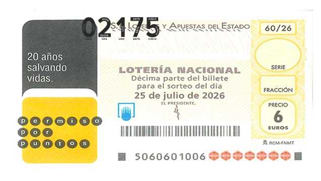 Décimo 02175 del sorteo 60-25/07/2026 Sábado