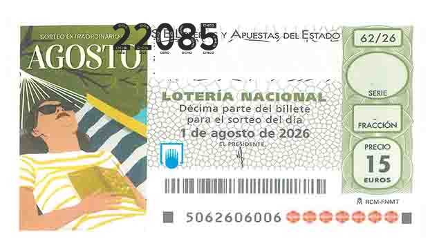 Décimo 22085 del sorteo 62-01/08/2026 Sábado