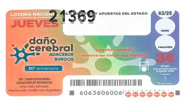 Décimo 21369 del sorteo 63-06/08/2026 Jueves