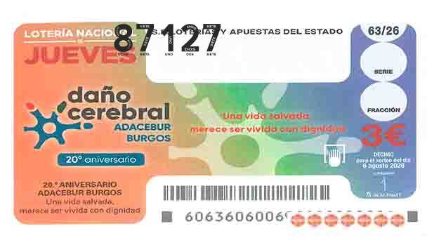 Décimo 87127 del sorteo 63-06/08/2026 Jueves