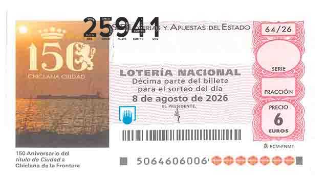 Décimo 25941 del sorteo 64-08/08/2026 Sábado
