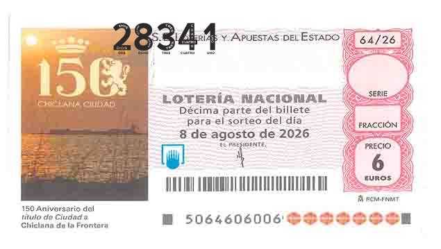 Décimo 28341 del sorteo 64-08/08/2026 Sábado